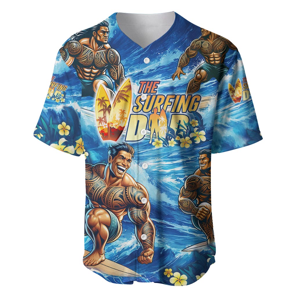 Hawaii Father's Day Baseball Jersey The Surfing Dad Polynesian Tattoo DT02 Blue - Polynesian Pride