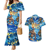 Hawaii Father's Day Couples Matching Mermaid Dress and Hawaiian Shirt The Surfing Dad Polynesian Tattoo DT02 Blue - Polynesian Pride