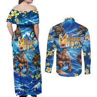 Hawaii Father's Day Couples Matching Off Shoulder Maxi Dress and Long Sleeve Button Shirt The Surfing Dad Polynesian Tattoo DT02 - Polynesian Pride
