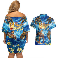 Hawaii Father's Day Couples Matching Off Shoulder Short Dress and Hawaiian Shirt The Surfing Dad Polynesian Tattoo DT02 - Polynesian Pride