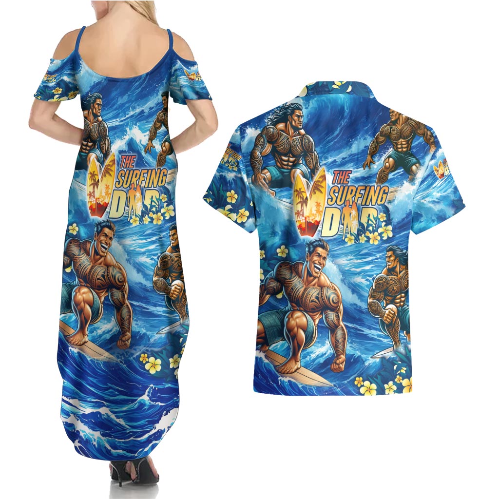 Hawaii Father's Day Couples Matching Summer Maxi Dress and Hawaiian Shirt The Surfing Dad Polynesian Tattoo DT02 - Polynesian Pride