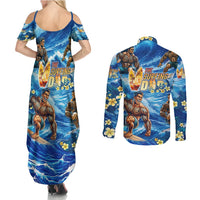 Hawaii Father's Day Couples Matching Summer Maxi Dress and Long Sleeve Button Shirt The Surfing Dad Polynesian Tattoo DT02 - Polynesian Pride