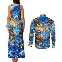 Hawaii Father's Day Couples Matching Tank Maxi Dress and Long Sleeve Button Shirt The Surfing Dad Polynesian Tattoo DT02 - Polynesian Pride