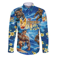 Hawaii Father's Day Family Matching Off Shoulder Short Dress and Hawaiian Shirt The Surfing Dad Polynesian Tattoo