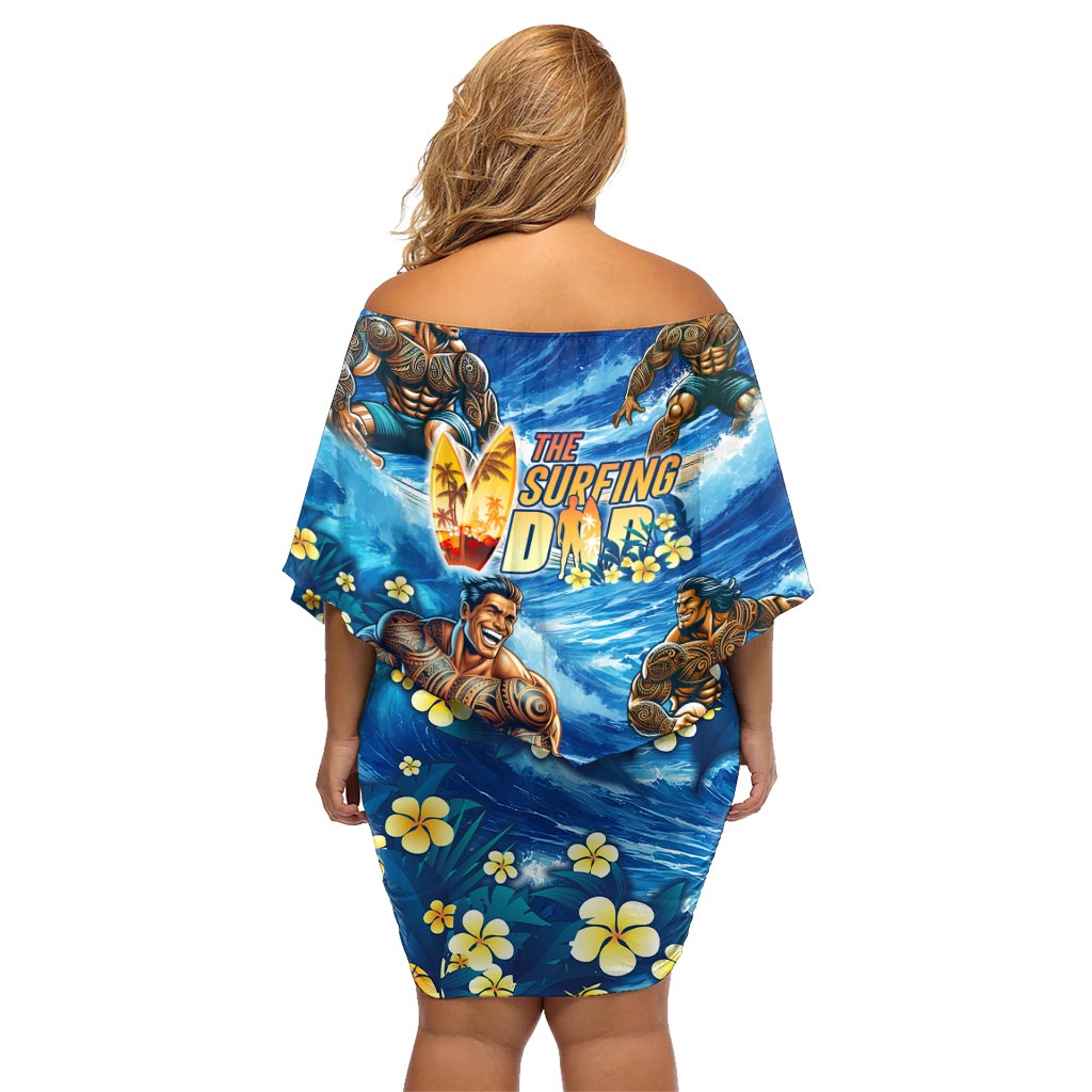 Hawaii Father's Day Family Matching Off Shoulder Short Dress and Hawaiian Shirt The Surfing Dad Polynesian Tattoo
