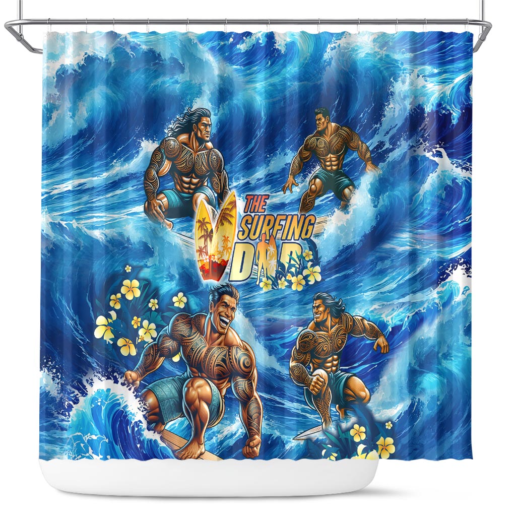 Hawaii Father's Day Shower Curtain The Surfing Dad Polynesian Tattoo DT02 Blue - Polynesian Pride