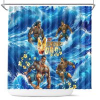 Hawaii Father's Day Shower Curtain The Surfing Dad Polynesian Tattoo DT02 Blue - Polynesian Pride