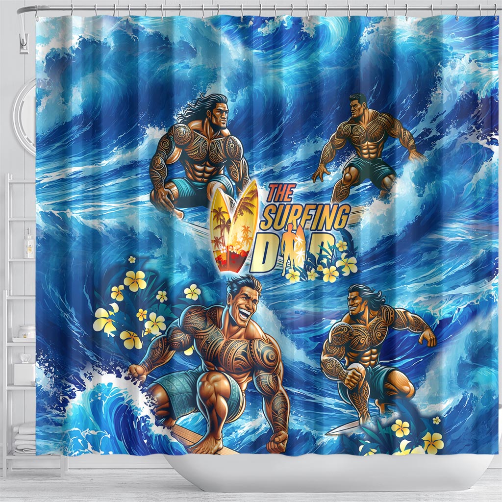 Hawaii Father's Day Shower Curtain The Surfing Dad Polynesian Tattoo DT02 - Polynesian Pride