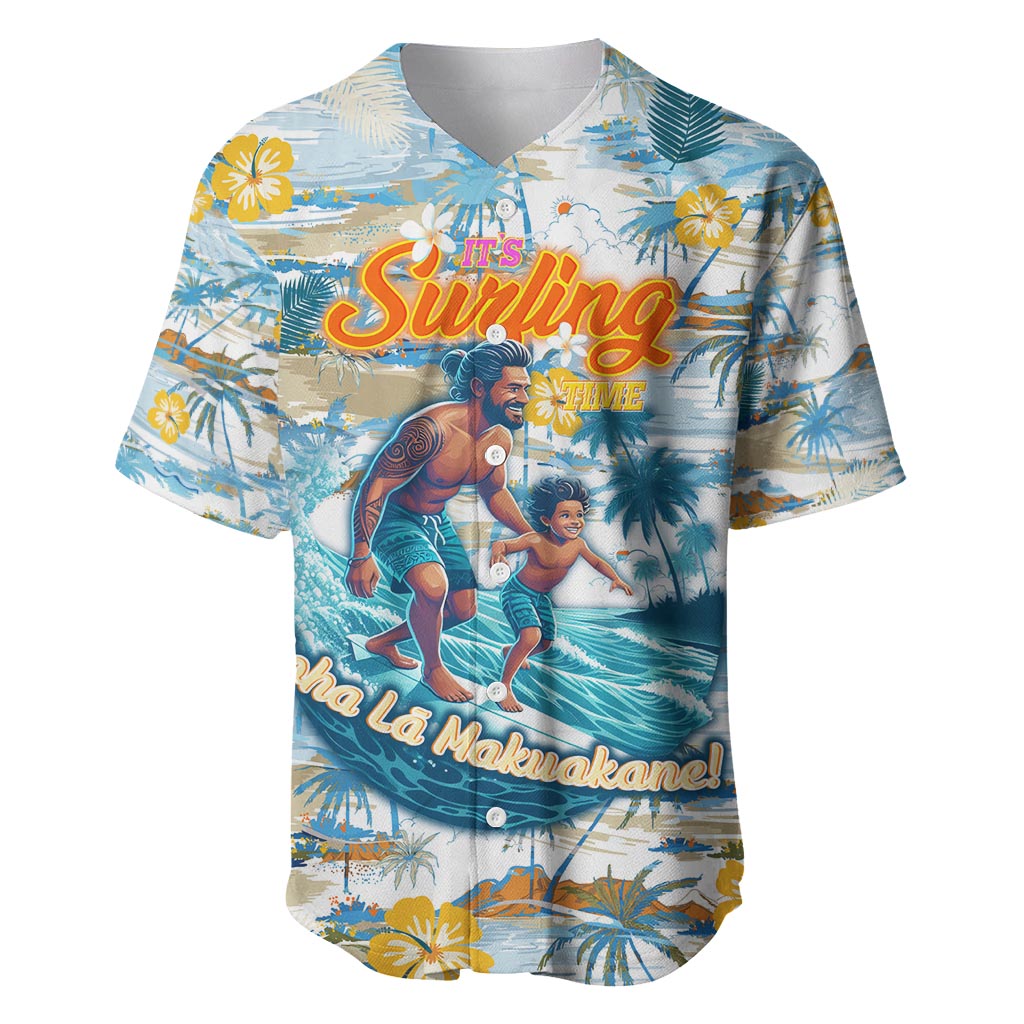 Hawaii Father's Day It's Surfing Time Baseball Jersey Aloha L Makuakane DT02 Blue - Polynesian Pride