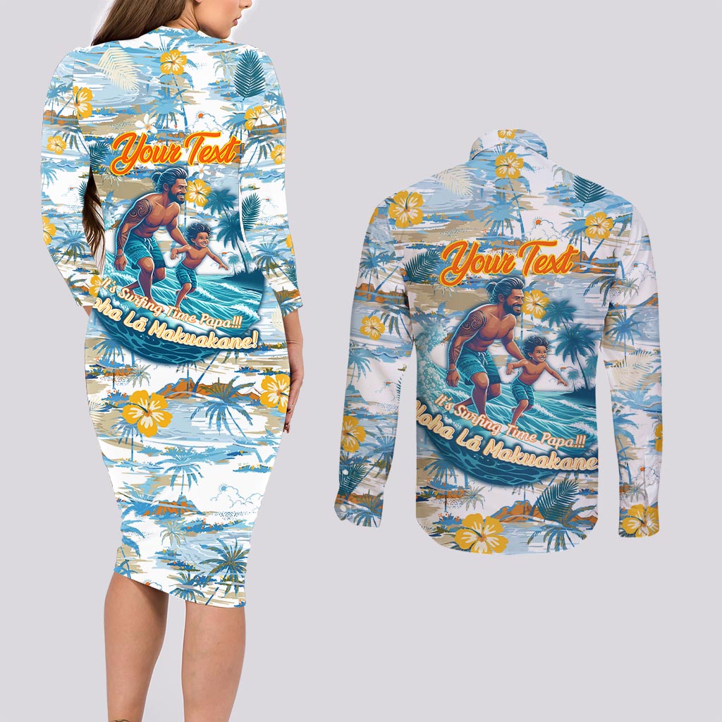 Hawaii Father's Day It's Surfing Time Couples Matching Long Sleeve Bodycon Dress and Long Sleeve Button Shirt Aloha L Makuakane DT02 - Polynesian Pride