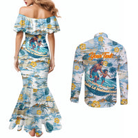 Hawaii Father's Day It's Surfing Time Couples Matching Mermaid Dress and Long Sleeve Button Shirt Aloha L Makuakane DT02 - Polynesian Pride