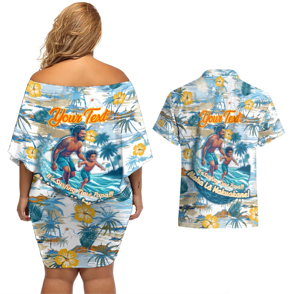 Hawaii Father's Day It's Surfing Time Couples Matching Off Shoulder Short Dress and Hawaiian Shirt Aloha L Makuakane DT02 - Polynesian Pride