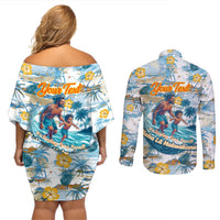 Hawaii Father's Day It's Surfing Time Couples Matching Off Shoulder Short Dress and Long Sleeve Button Shirt Aloha L Makuakane DT02 - Polynesian Pride
