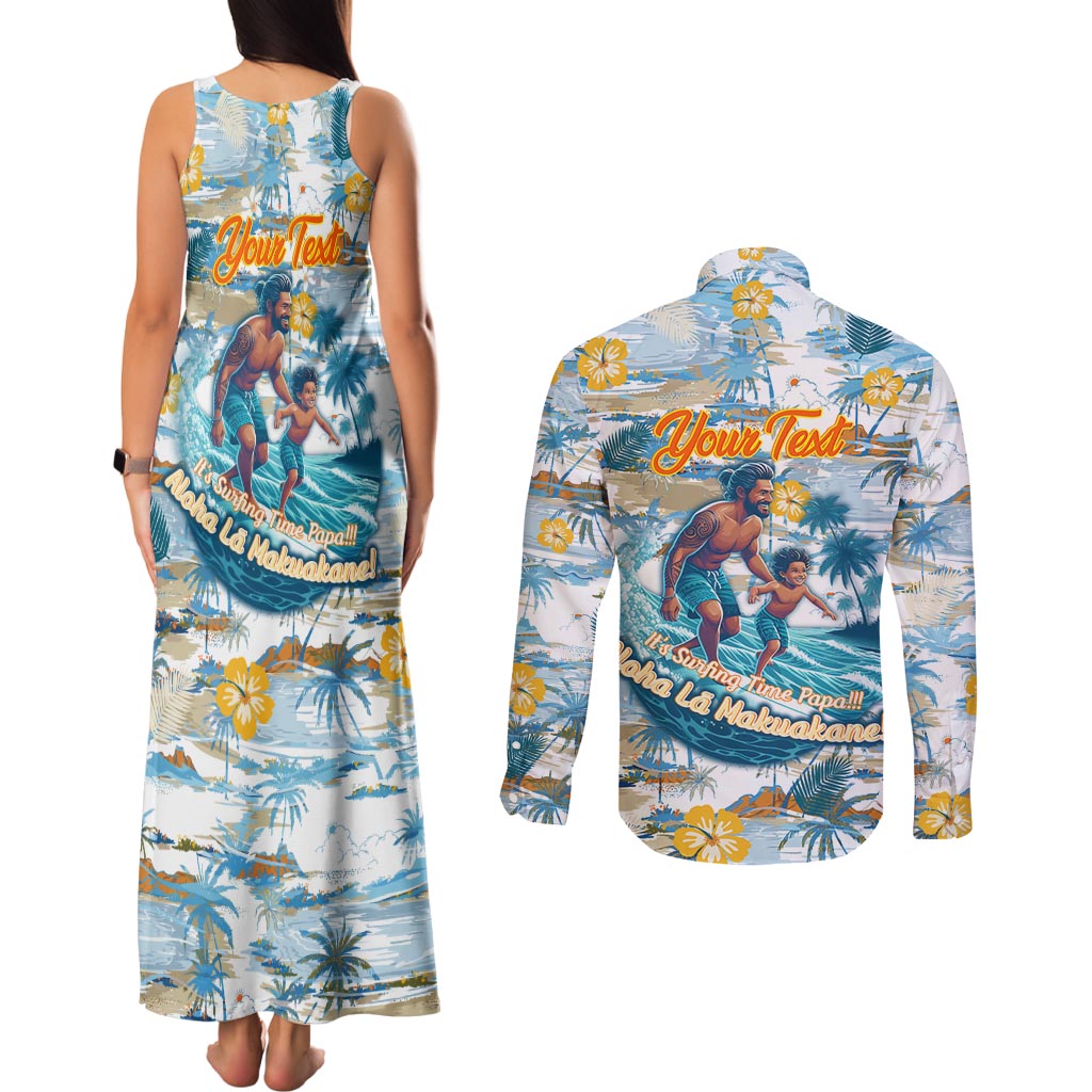 Hawaii Father's Day It's Surfing Time Couples Matching Tank Maxi Dress and Long Sleeve Button Shirt Aloha L Makuakane DT02 - Polynesian Pride