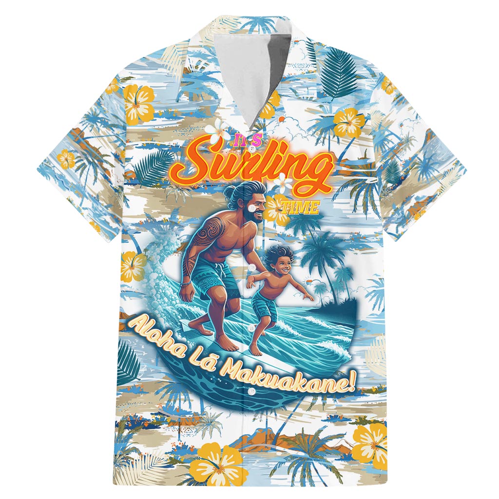 Hawaii Father's Day It's Surfing Time Family Matching Mermaid Dress and Hawaiian Shirt Aloha Lā Makuakane