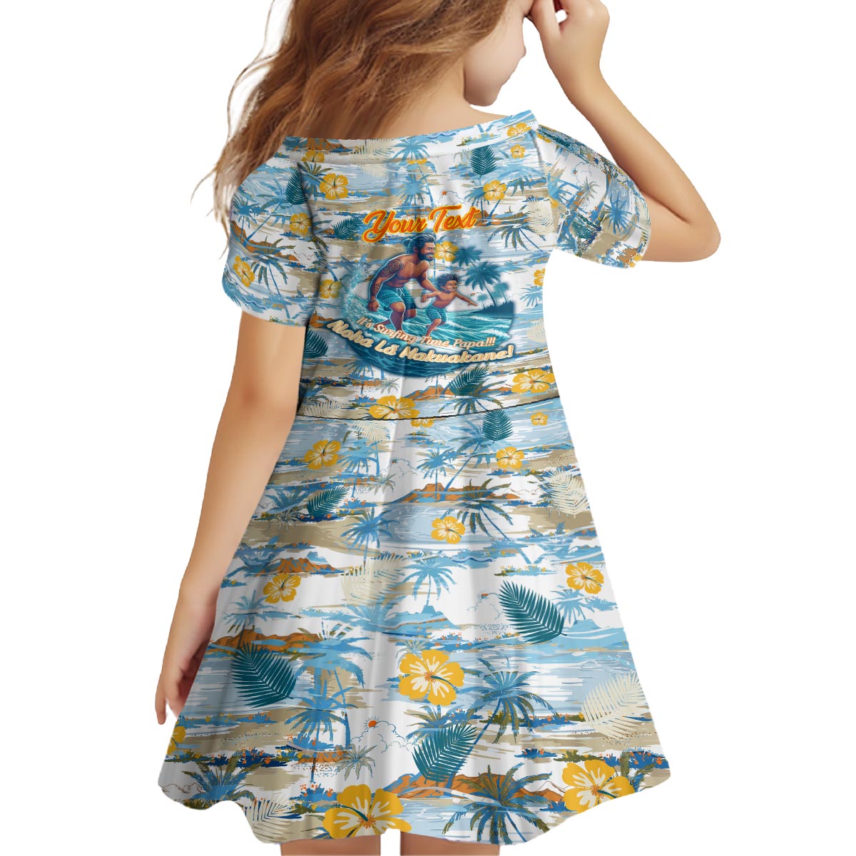 Hawaii Father's Day It's Surfing Time Family Matching Off The Shoulder Long Sleeve Dress and Hawaiian Shirt Aloha Lā Makuakane