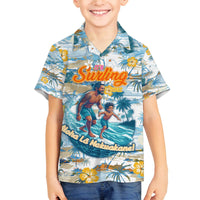 Hawaii Father's Day It's Surfing Time Family Matching Off The Shoulder Long Sleeve Dress and Hawaiian Shirt Aloha Lā Makuakane