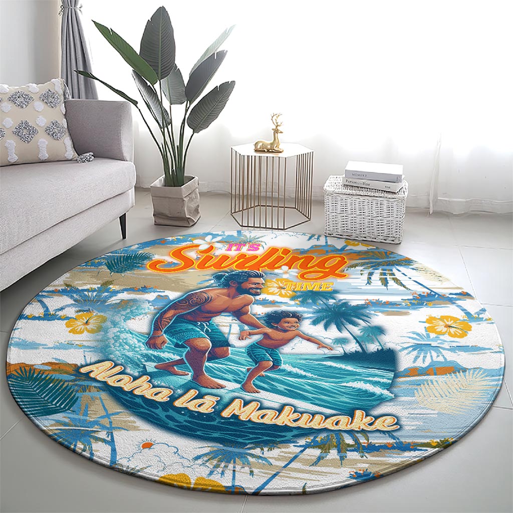 Hawaii Father's Day It's Surfing Time Round Carpet Aloha Lā Makuakane