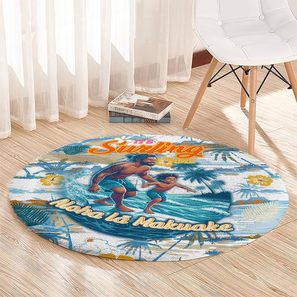 Hawaii Father's Day It's Surfing Time Round Carpet Aloha Lā Makuakane