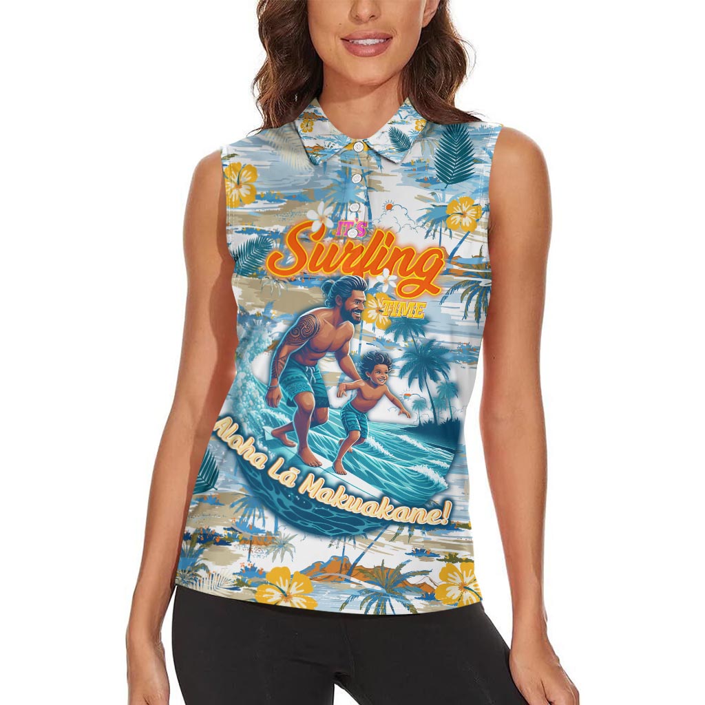 Hawaii Father's Day It's Surfing Time Women Sleeveless Polo Shirt Aloha L Makuakane DT02 - Polynesian Pride