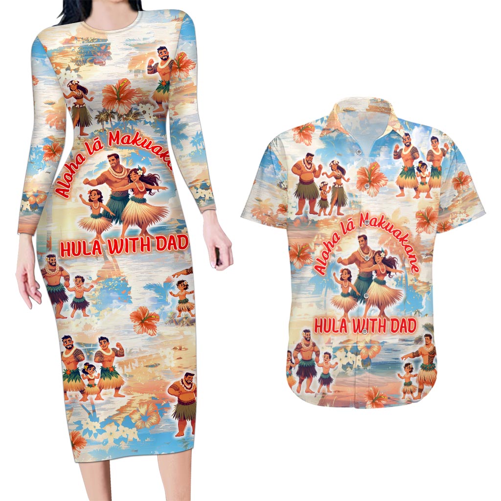 Hawaii Father's Day Couples Matching Long Sleeve Bodycon Dress and Hawaiian Shirt Hula With Dad DT02 Art - Polynesian Pride