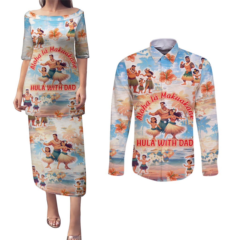 Hawaii Father's Day Couples Matching Puletasi and Long Sleeve Button Shirt Hula With Dad DT02 Art - Polynesian Pride