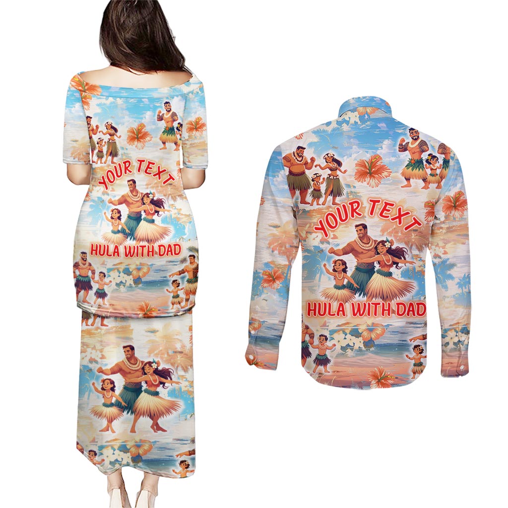 Hawaii Father's Day Couples Matching Puletasi and Long Sleeve Button Shirt Hula With Dad DT02 - Polynesian Pride