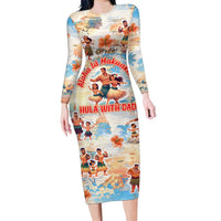 Hawaii Father's Day Family Matching Long Sleeve Bodycon Dress and Hawaiian Shirt Hula With Dad