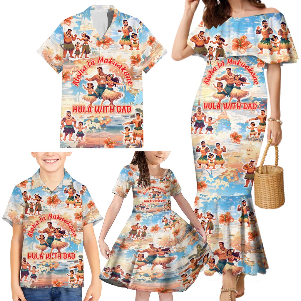 Hawaii Father's Day Family Matching Mermaid Dress and Hawaiian Shirt Hula With Dad