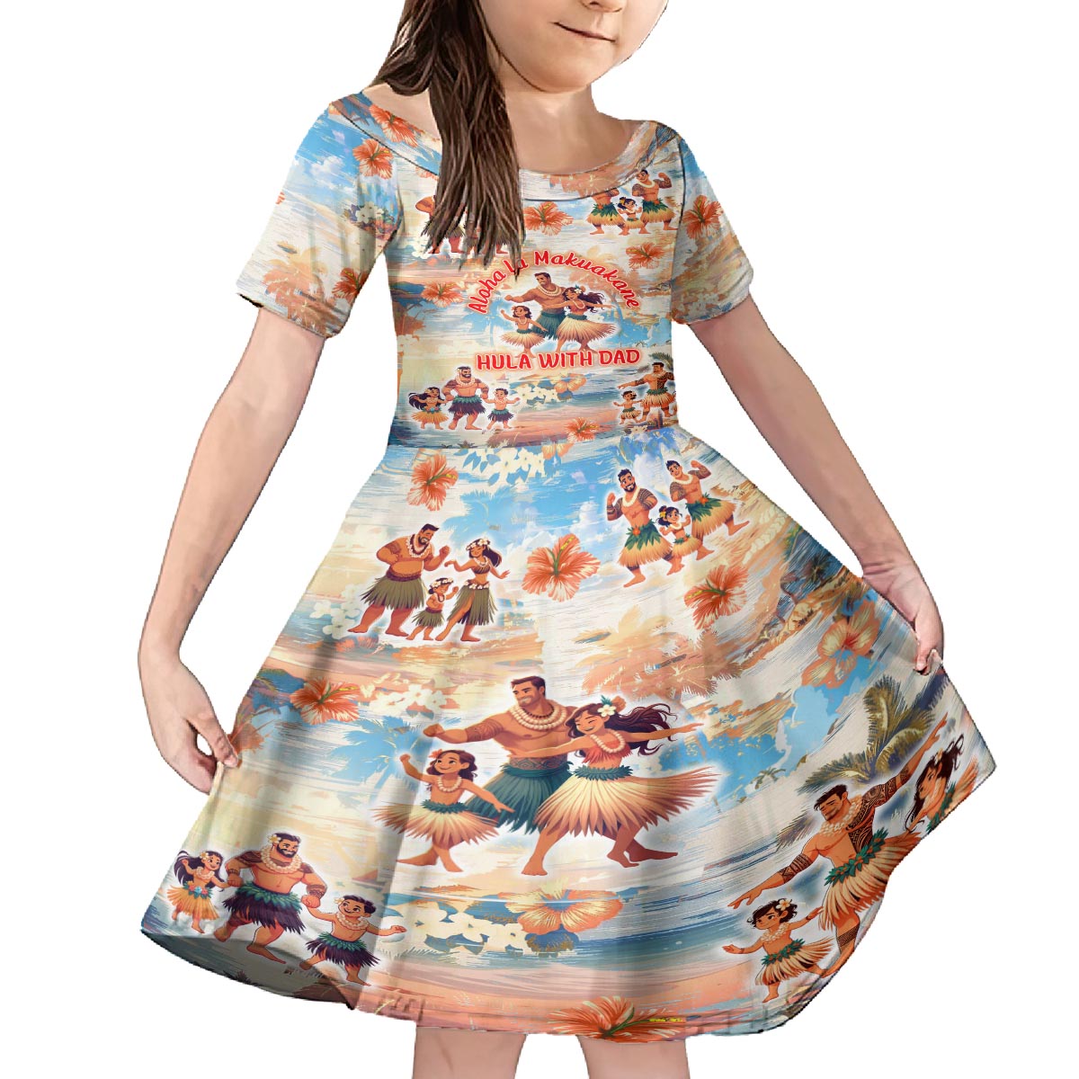 Hawaii Father's Day Family Matching Puletasi and Hawaiian Shirt Hula With Dad DT02 Daughter's Dress Art - Polynesian Pride