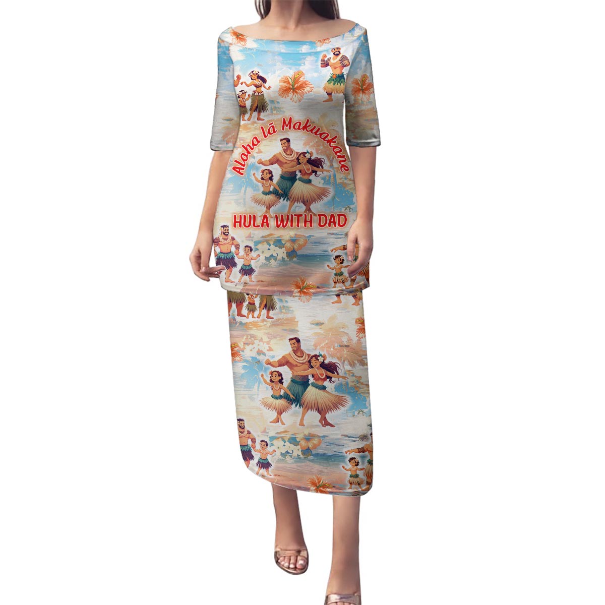 Hawaii Father's Day Family Matching Puletasi and Hawaiian Shirt Hula With Dad DT02 Mom's Dress Art - Polynesian Pride