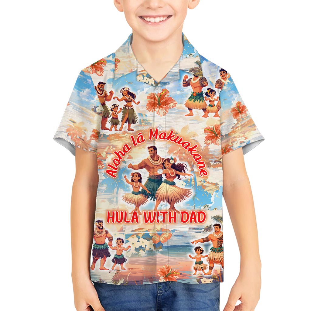 Hawaii Father's Day Family Matching Tank Maxi Dress and Hawaiian Shirt Hula With Dad