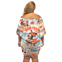 Hawaii Father's Day Off Shoulder Short Dress Hula With Dad