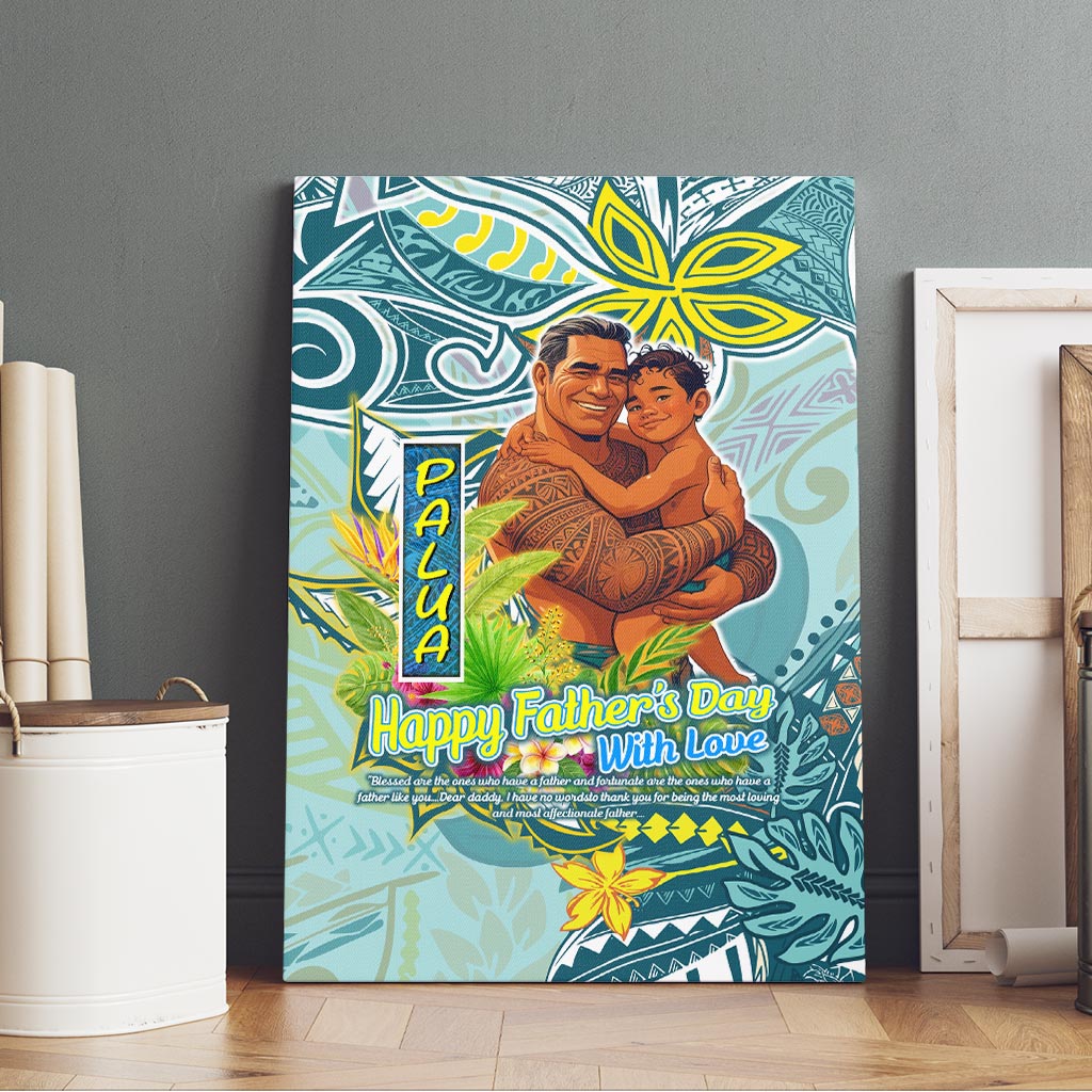 Palau Father's Day Polynesia Canvas Wall Art Dad and Son