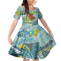 Palau Father's Day Polynesia Family Matching Mermaid Dress and Hawaiian Shirt Dad and Son DT02 Daughter's Dress Blue - Polynesian Pride