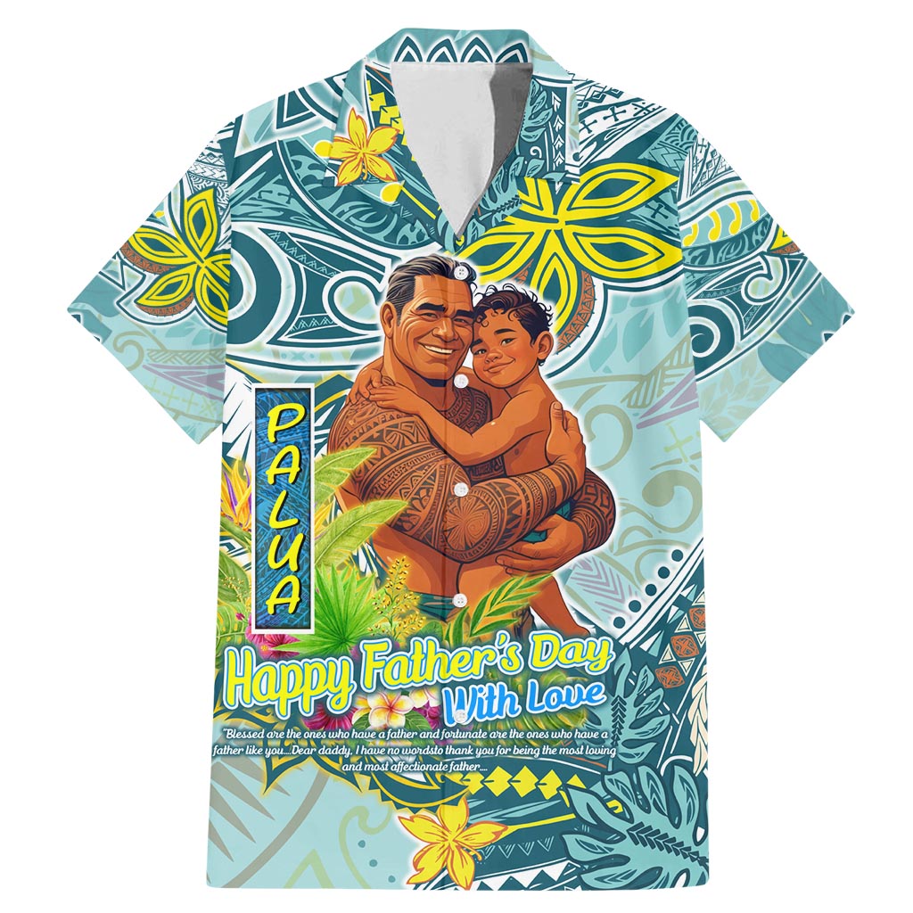 Palau Father's Day Polynesia Family Matching Mermaid Dress and Hawaiian Shirt Dad and Son DT02 Dad's Shirt - Short Sleeve Blue - Polynesian Pride