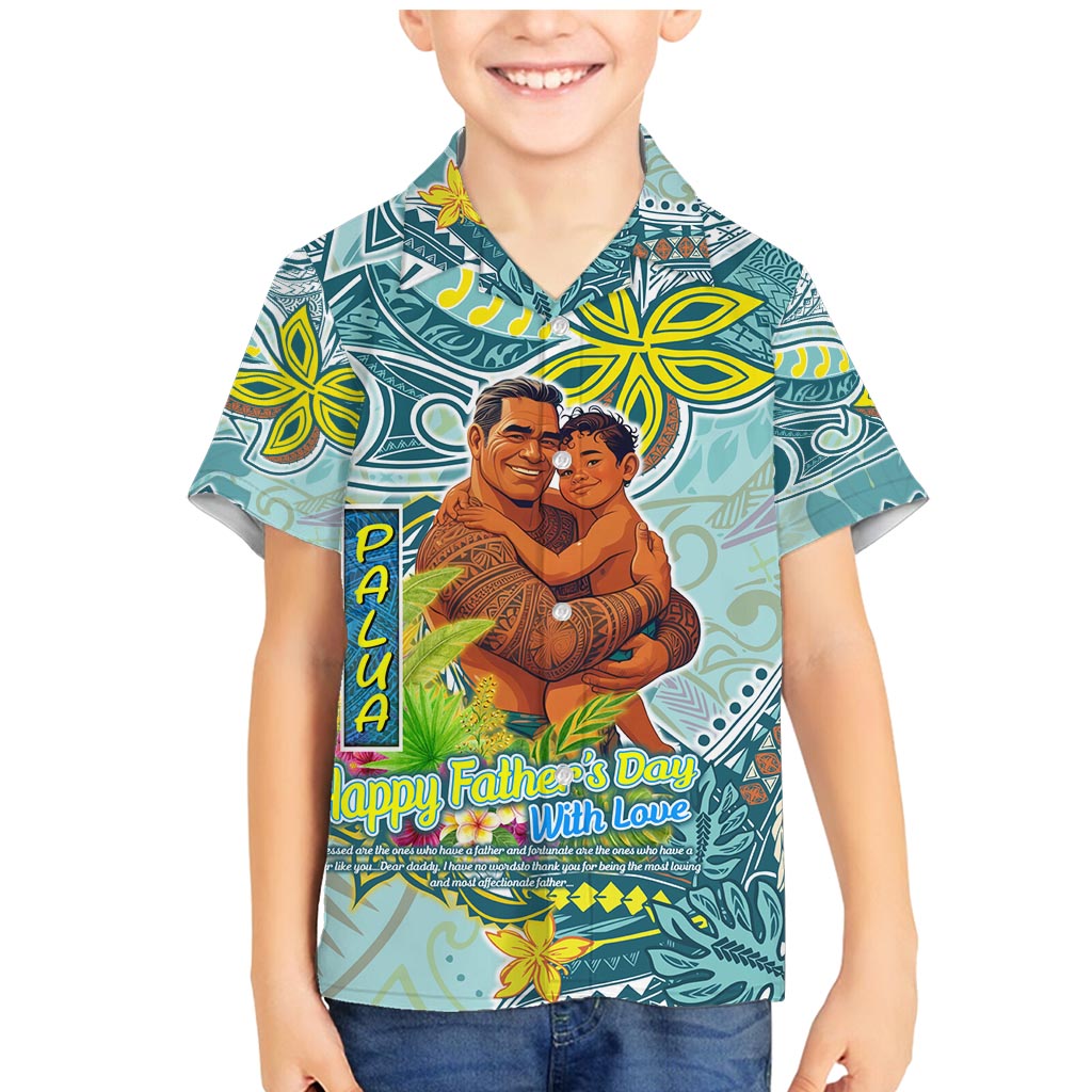 Palau Father's Day Polynesia Family Matching Mermaid Dress and Hawaiian Shirt Dad and Son DT02 Son's Shirt Blue - Polynesian Pride