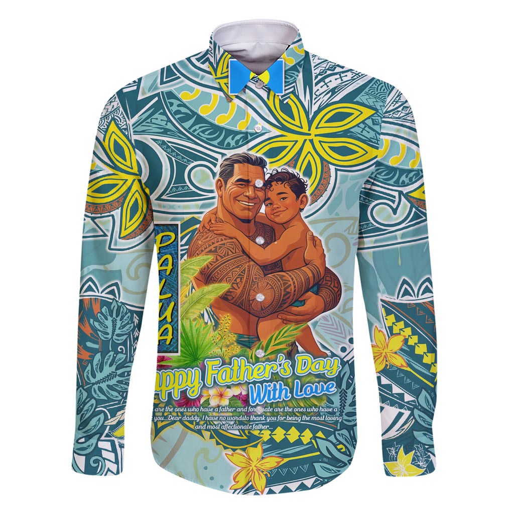 Palau Father's Day Polynesia Family Matching Off Shoulder Maxi Dress and Hawaiian Shirt Dad and Son DT02 Dad's Shirt - Long Sleeve Blue - Polynesian Pride
