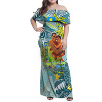 Palau Father's Day Polynesia Family Matching Off Shoulder Maxi Dress and Hawaiian Shirt Dad and Son DT02 Mom's Dress Blue - Polynesian Pride