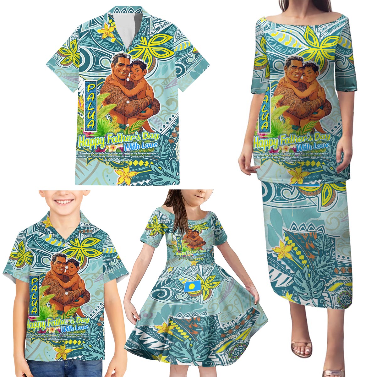 Palau Father's Day Polynesia Family Matching Puletasi and Hawaiian Shirt Dad and Son DT02 - Polynesian Pride