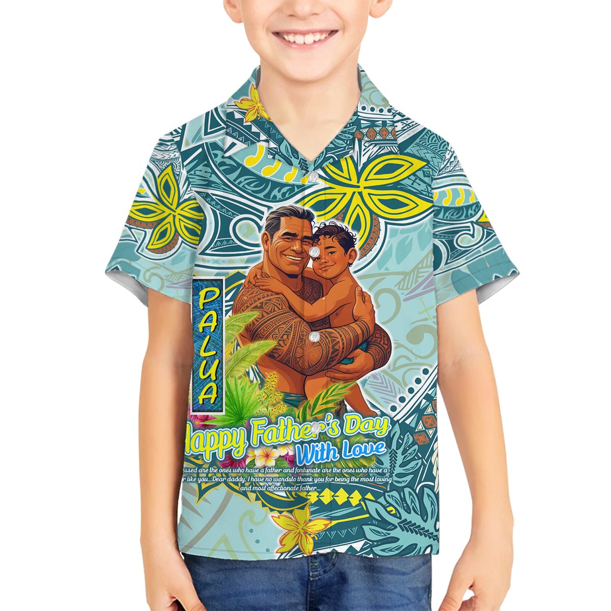 Palau Father's Day Polynesia Family Matching Puletasi and Hawaiian Shirt Dad and Son DT02 Son's Shirt Blue - Polynesian Pride