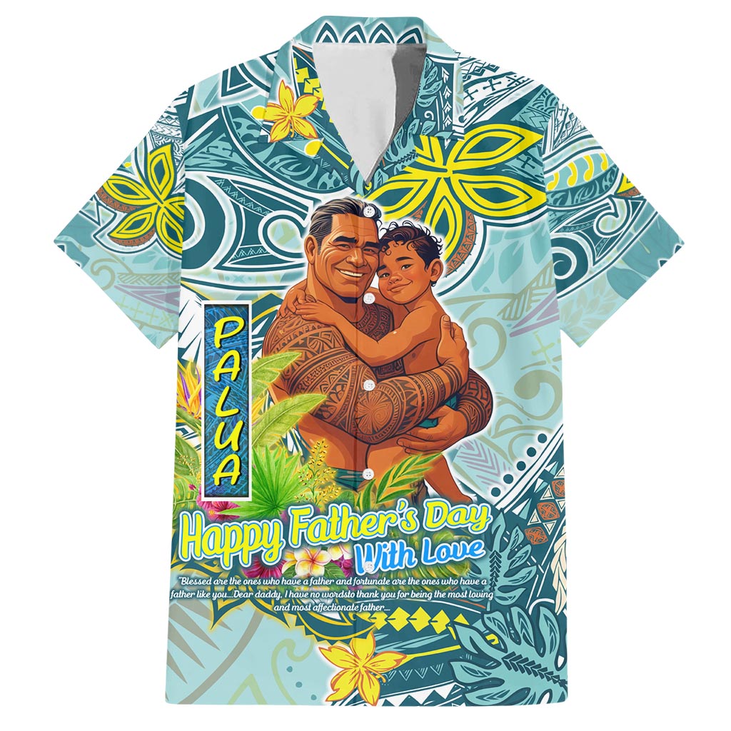 Palau Father's Day Polynesia Family Matching Short Sleeve Bodycon Dress and Hawaiian Shirt Dad and Son DT02 Dad's Shirt - Short Sleeve Blue - Polynesian Pride