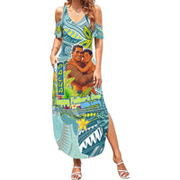 Palau Father's Day Polynesia Family Matching Summer Maxi Dress and Hawaiian Shirt Dad and Son DT02 Mom's Dress Blue - Polynesian Pride