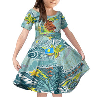Palau Father's Day Polynesia Family Matching Tank Maxi Dress and Hawaiian Shirt Dad and Son DT02 Daughter's Dress Blue - Polynesian Pride