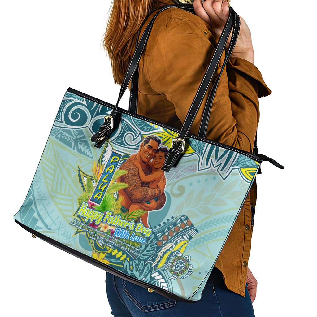 Palau Father's Day Polynesia Leather Tote Bag Dad and Son DT02 - Polynesian Pride