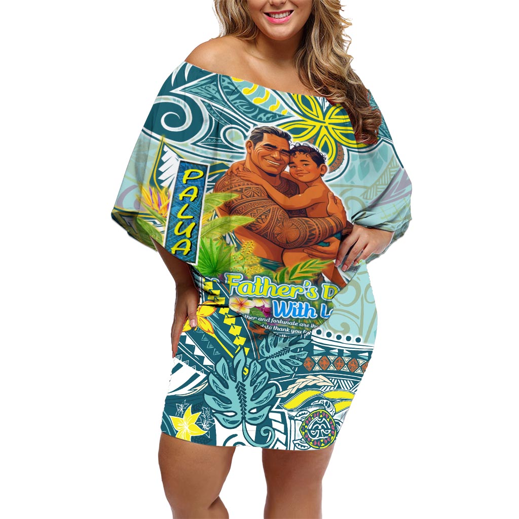 Palau Father's Day Polynesia Off Shoulder Short Dress Dad and Son