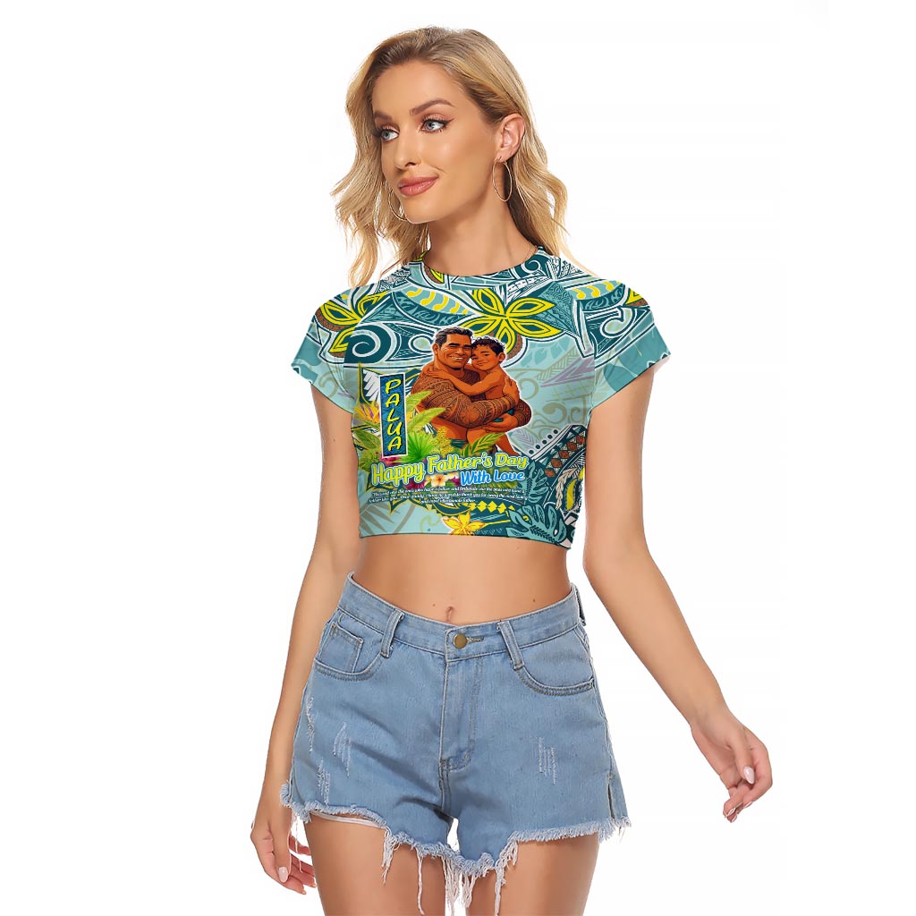 Palau Father's Day Polynesia Raglan Cropped T Shirt Dad and Son DT02 Female Blue - Polynesian Pride