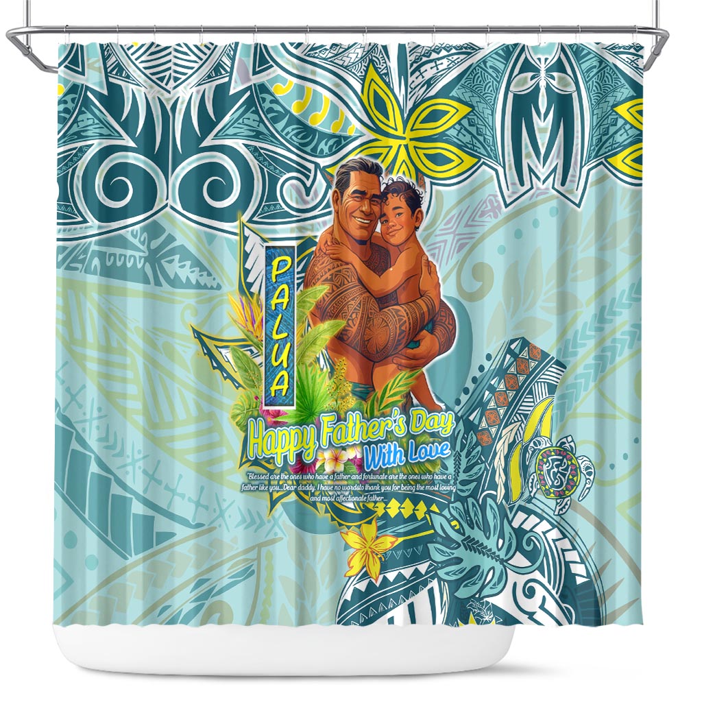 Palau Father's Day Polynesia Shower Curtain Dad and Son DT02 Blue - Polynesian Pride