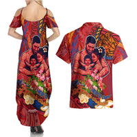 Happy Father's Day French Polynesia Couples Matching Summer Maxi Dress and Hawaiian Shirt Family Turtle Hibiscus