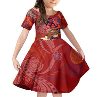 Happy Father's Day French Polynesia Family Matching Off Shoulder Short Dress and Hawaiian Shirt Family Turtle Hibiscus DT02 Daughter's Dress Red - Polynesian Pride